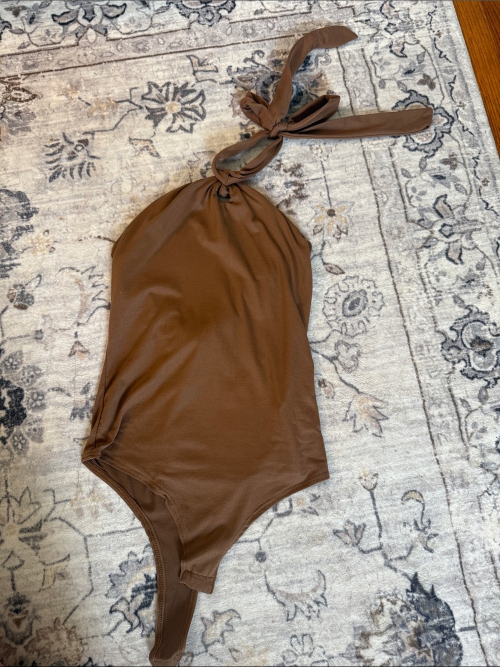Women’s Brown Body Suit with Halter Tie Neck